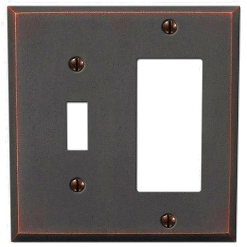 Amerelle Manhattan Single Toggle/Single Rocker Cast Metal Wallplate in Aged Bronze, 1 Toggle / 1 Rocker