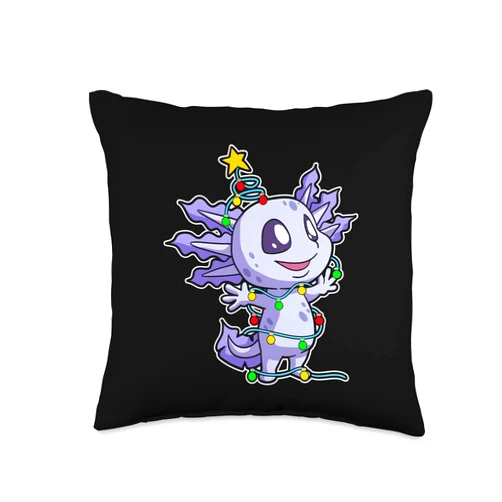 Axolotl Lotl Tree Christmas Geschenkidee Shop Christmas Axolotl Lotl Tree Christmas Lights Throw Pillow