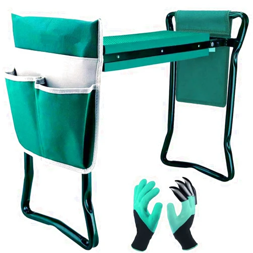 LeJoy Garden Garden Kneeler and Seat,with 2 Tool Bags Pouches and Claw Gloves,Portable Lightweight Garden Bench Thicken EVA Foam Pad Sturdy Steel Pipe Practical Garden Tools(Green)