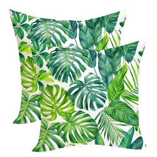 OFIRD Summer Tropical Leaves Pillow Covers 18x18 Pack of 2 Modern Artistic Watercolor Green Palm Leaf Throw Pillow Covers Outdoor Decoration,Tropical Plant Pillowcase Cushion Case for Home Sofa Couch