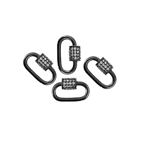 Bali Designs Black Rhodium Overlay Carabiner Lock with Cubic Zirconia SL-8024-BR-17X8MM