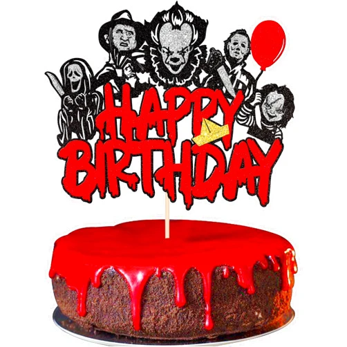 ZHUOWEISM 1 PCS Halloween Horror Happy Birthday Cake Topper Glitter Have a Killer Themed Birthday Cake Pick Decoration for Horror Classic Movie Theme Kids Birthday Halloween Party Cake Decorations Supplies