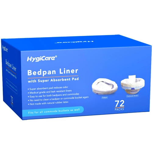 HygiCare Bedpan Liner with Super Absorbent Pad, 72 Count, Commode Waste Bag, Medical Grade Material, Leakproof, Reduce Odor, Fits All Bedpans & Bedside Commodes, Easy Tie