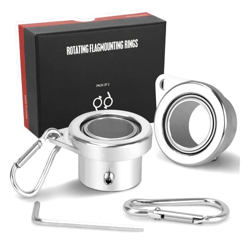 Flag Win Aluminum Alloy Flagpole Ring Set with Bearings 2 Pack, Anti Wrap 360°Rotating Flag Mounting Ring Spinning Flag Pole Kit with Carabiner for 0.71-1.00 Inch Diameter Flagpole(Silver)