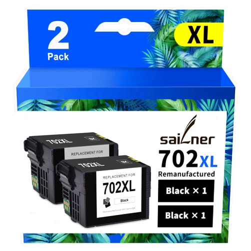 SAILNER 702XL Black Remanufactured Ink Cartridge Replacement for Epson 702 Ink cartridges 702XL for Workforce Pro WF-3720 WF-3730 WF-3733 Printer 2 Pack for Epson 702XL (Black, 2-Pack)