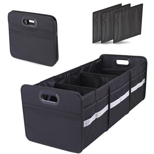 Homeve Large Collapsible Trunk Organizer with Multi Pockets, 3 Compartments Storage Organizer for Car, SUV, Minivan