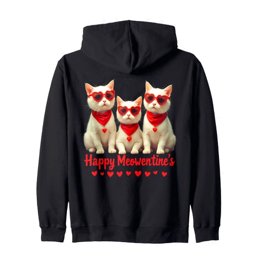 Happy Meowentine's Day Funny Girls Cats Happy Meowentine's Day Funny Girls Cat Valentines Day Women Zip Hoodie