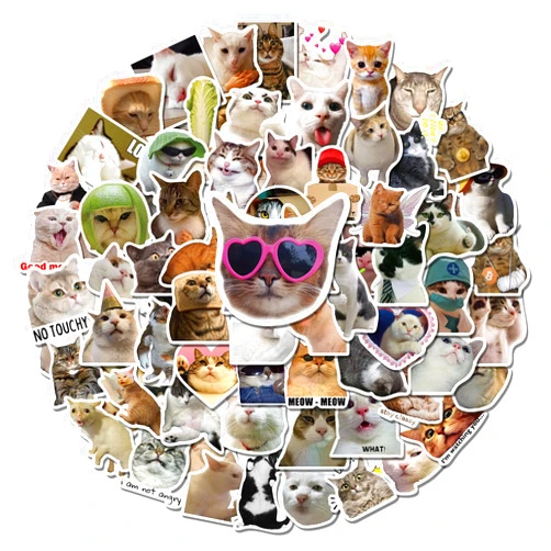 GizmoBox 100 Pcs Cute Cat Meme Stickers, Funny Kitten Stickers for Journaling Laptop Scrapbook Water Bottles Guitar Suitcase, Waterproof Vinyl Decals for Teens Adults Kids Boys Girls Gift