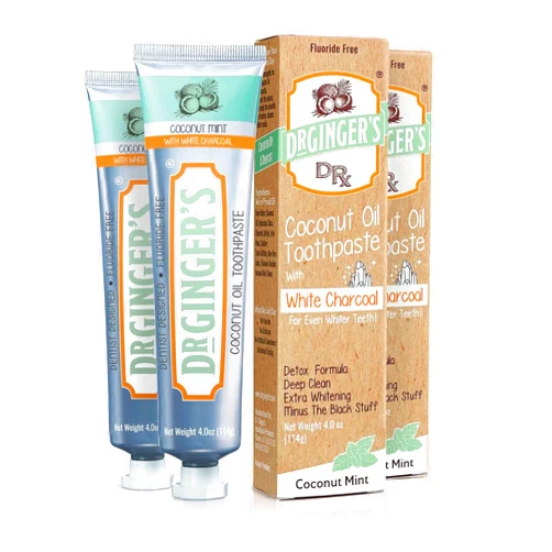 Doctor Ginger's Dr. Ginger's Coconut Oil Toothpaste with White Activated Charcoal, All-Natural Whitening Power, Enamel-Safe, Reduces Plaque & Gum Sensitivity, Fluoride-Free, Coconut Mint Flavor, 4oz, 2ct
