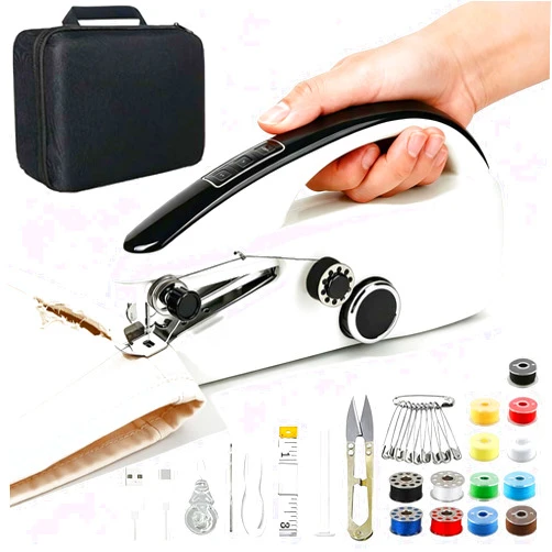 Generic Portable Mini Handheld Sewing Machine for Beginners, Upgraded Dual Speed Stitcher for All Fabrics, Heavy Duty Quick Repair Kit with Full Accessories, Secure Stitches for Home & Travel DIY