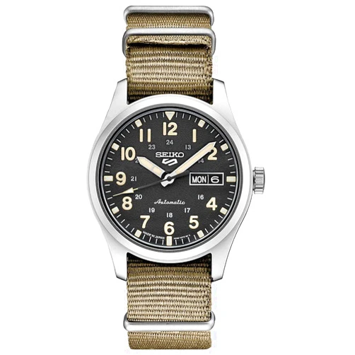Seiko Men's SRPG35 Watch, Black Dial, 41-Hour Power Reserve, Stainless Steel Case, Nylon Strap, Water-Resistant