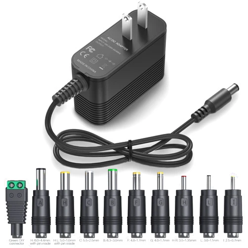 XHUCHINMAL 12V Power Supply AC Adapter 12 Volt Charger Universal Power Adapter for DC in 12V Power Cord with 10 Interchangeable Jacks for 1000mA 900mA 800mA 700mA 600mA 500mA 400mA 300mA 200mA 100mA Electronic