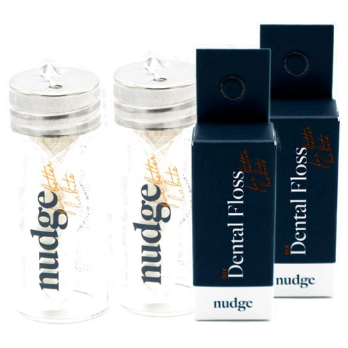Nudge Pure Silk Dental Floss for Sensitive Gums & Wider Gaps: Made with Silk and Candelilla Wax, Natural Floss in a Reusable Glass Container (Glass Dispenser + 1 x 30m Silk Floss) - Pack of 2