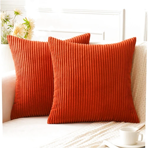 ANRODUO Pack of 2 Fall Pillow Covers Burnt Orange Throw Pillow Covers with Corduroy Cushion Case 18x18 Cute and Soft Boho Throw Pillow Covers Decorative Pillows Covers for Bed Couch Sofa Living Room