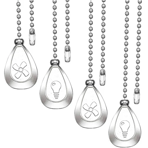 SUR-CIEL 4PCS Ceiling Fan Pull Chain, Bulb and Fan Pattern Fan Chain Extension, Ceiling Fan Pull Chain Extender, Fan Pulls Chain with 12 Inches 3mm Diameter Beaded Ball Chain, Silver