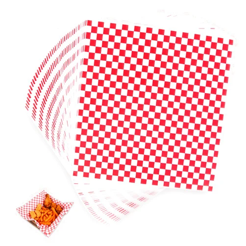 Vacnkoy 100PCS Sandwich Wrapping Paper, Grease Resistant Wax Paper Sheets for Food, Extra Strong Food Basket Liners, Classic Red & White Checkered Deli Paper Sheets 12x12