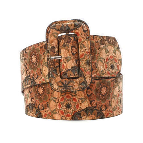 TRIWORKS Vintage Floral Boho Print Cork Belt 70s Style For Women's Jean Dress