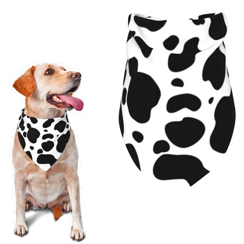 GOCGRV Black and White Cow Print Dog Bandana - 1pack Washable Dog Scarf Triangle Bibs Cute Pet Bandana for Medium Large Dogs Puppy and Cats