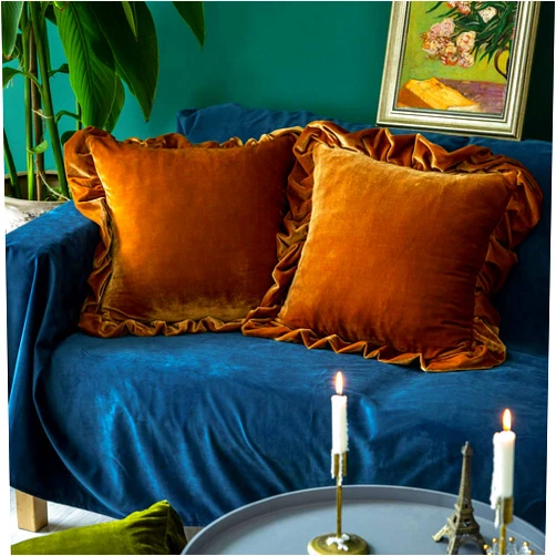 GLORY SEASON Velvet Throw Pillow Cover Soft Decorative Luxurious Solid Square Cushion Case for Sofa Couch Bedroom Farmhouse,Pack of 2, 18 x 18 Inches, Golden Camel