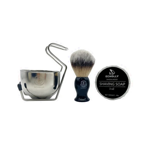 ECHOLLY Luxury 4pcs Shaving Brush Kit for Men by Echolly-4 in 1 Shaving Brush Set Mens Shaving Soap Brush Set-Includes Shaving Bowl,Shave Soap,Stand,Shave Brush-Perfect Gifts for Men,Fathers