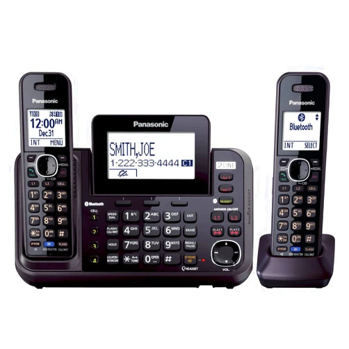 Panasonic 2-Line Cordless Phone System with 2 Handsets - Answering Machine, Link2Cell, 3-Way Conference, Call Block, Long Range DECT 6.0, Bluetooth - KX-TG9542B (Black)