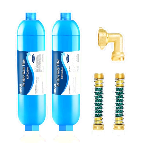 Bringpure 2 Packs of RV Inline/Marine Water Filter With Flexible Hose Protector, NSF Certified, Dedicated for Gardening, RVs, Campers, Trailer, Compatible with 40043 KDF Filter