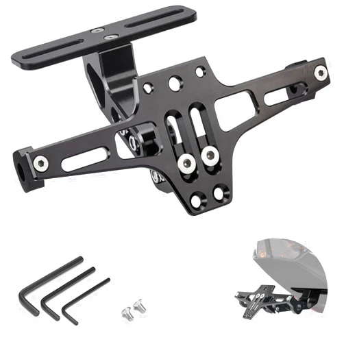KEMIMOTO Universal Motorcycle License Plate Bracket Fender Eliminator Kit Motorcycle Tail Tidy License Plate Holder Mount Black