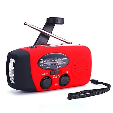 TFTDOUP FM/AM/NOAA Weather Radio Hand Crank Self Powered Solar Emergency Radios with 3 LED Flashlight 2000mah Power Bank Smart Phone Charger (Red)