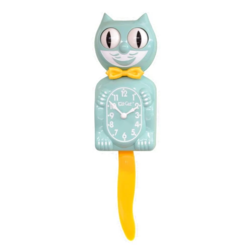 Kit Cat Klock Ocean Wave Gold Bow Tie and Gold Tail Clock