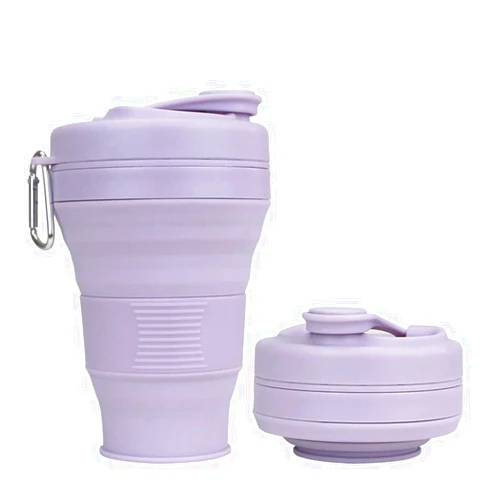 UNNESTAR Collapsible Camping Cup with Straw Silicone Folding Coffee Cup Sport Bottle Portable Travel Outdoor Car 16oz 20oz (Purple-600ml)