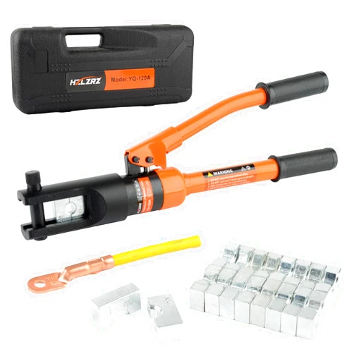 HZLZRZ 12 Tons Hydraulic Crimping Tool, Range 6AWG-4/0AWG(250MCM), Hydraulic Cable Lug Crimper with 8 Pairs of Dies for Hydraulic Wire Battery Cable Electrical Terminal Crimping Tool (YQ/120A)