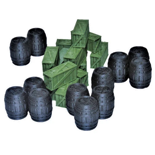Extruded Gaming Green Armory Crates and Black Powder Barrels