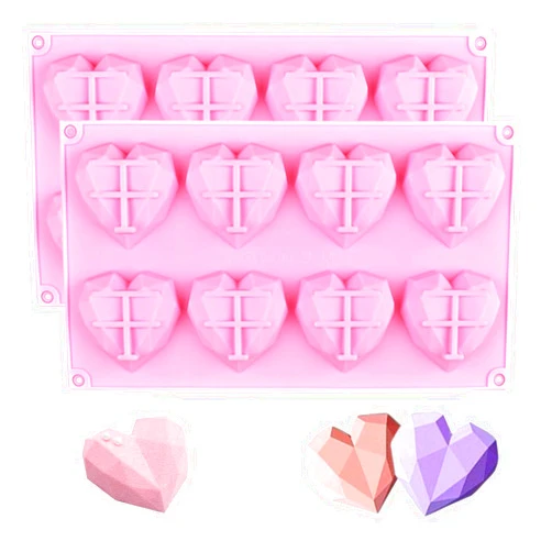 SEIHDHIK 8-Cavity Diamond Heart Silicone Mold Valentine’s Day Chocolate Candy Mousse Cake Bomb Mold for Baking Heart Shaped Soap Making Mold