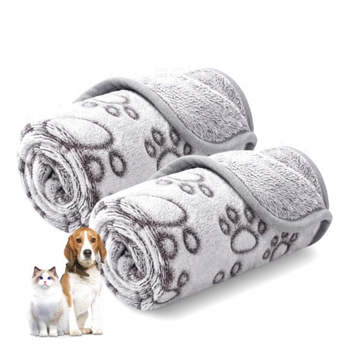 Luciphia 1 Pack 2 Pet Blankets for Dogs Cats, Fleece Print Dog Cat Blankets for Small Medium Large Puppy Kitten, Grey Paw Large(41x31 inch)