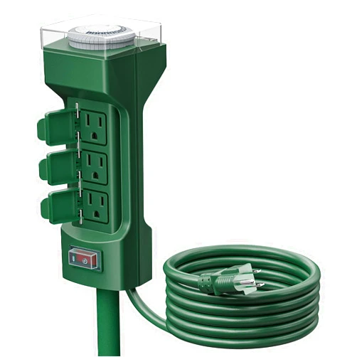 K KASONIC - 24 Hour Outdoor Stake Timer, 6 Outlets 6 ft Extension Cord Mechanical Power Timer for Holiday Light, Yard Garden, ETL Certified, Weatherproof Safety Cover- Green