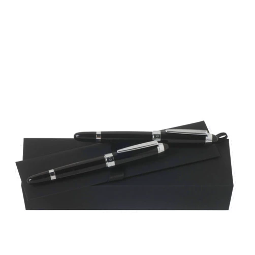 Hugo Boss ICON Writing Set Fountain Pen and Rollerball Pen in Black and Silver, Gift Set for Men/Women, Equipped for All Occasions, HPPR501