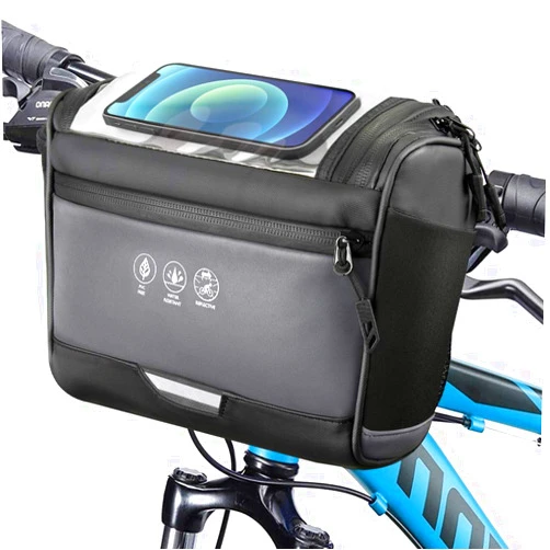 WOTOW Bike Front Handlebar Bag - Large Reflective Bicycle Handlebar Basket Bags Waterproof Storage Pannier for Bike Touchable Transparent Phone Holder Pouch for Men Women Road MTB Outdoor Cycling 3.5L