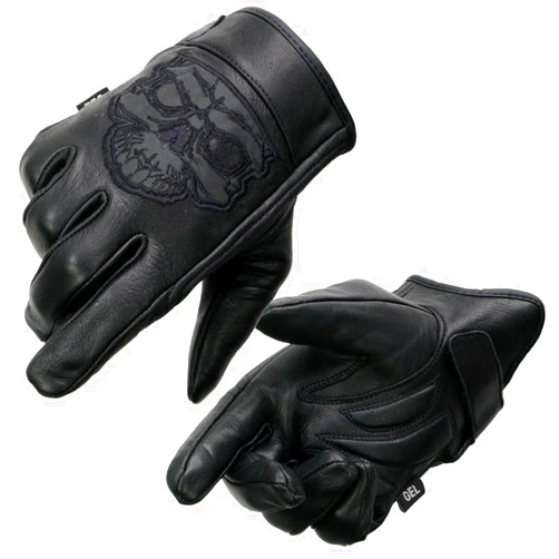 Milwaukee Leather MG7571 Men's Black ‘Col-Tec’ Leather ‘Reflective Skull’ Motorcycle Hand Gloves W/Gel Padded Palm