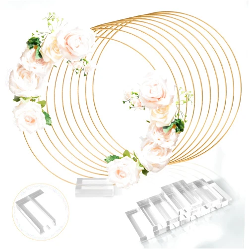 GUDELAK 24 PCS 12 Inch Floral Hoop Centerpiece Table Decorations, Metal Gold Centerpieces for Table with Acrylic Base, Wedding Centerpiece Table Decorations for Balloon and Flower Decoration
