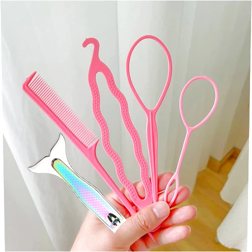 ZZZRCGS braiding tool french braid tool for hair hair braid braids accessories updo hair accessories 2 strand twist machine braiders rack hair twister machine 7Pcs (Pink)