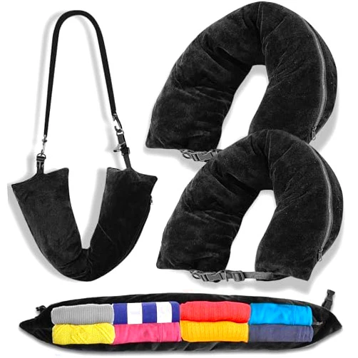 Oyrlize 2Pcs Stuffable Travel Pillow-Stuffable Neck Pillow for Travel-Soft Velvet Stuffable Travel Neck Pillow Portable Plane Neck Pillow Case Cover Stuffable with Clothes for Airplane Essentials Accessories