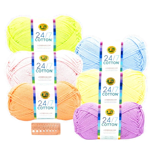 Craft Bunch Lion Brand Yarn - 24/7 Cotton - 6 Skein Assortment (Mix 1)