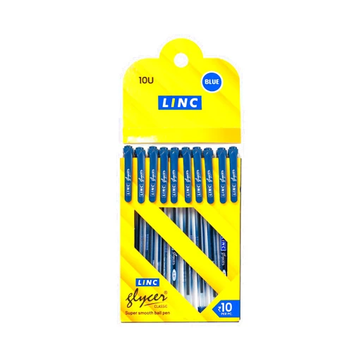 Linc Glycer Smooth Ball Pen Card Pack | 0.6 mm Nickel Silver Tip | Comfortable Elastomeric Rubber Grip | Fast flowing Ink Technology For Smudge-free writing | Blue, Set of 10