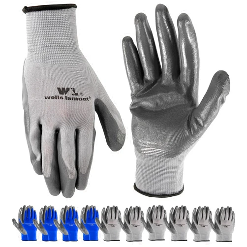 Wells Lamont Pack Nitrile Work Gloves | Lightweight, Abrasion Resistant, Blue/Grey | Large