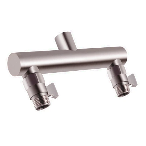 HAOXIN Shower Head Manifold with Double Outlet and Shut Off Valves for Dual Sprayer Showering System,Can Connect Two Showerheads,Brushed Nickel,STN02