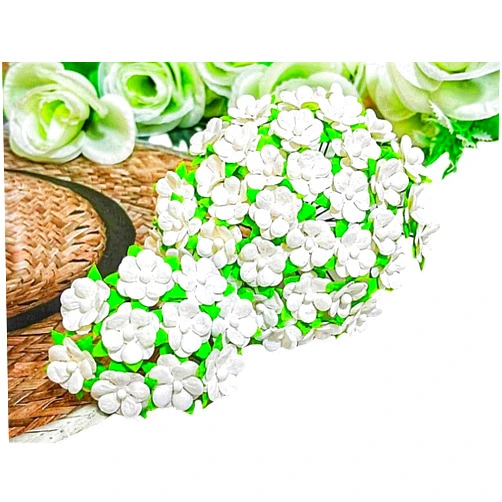JAKAPAN Mini Flowers Mulberry Paper Artificial Craft Scrapbook Wedding Supply Accessory DIY. Small Flower Bouquets, Greeting Cards Decorations. (White)
