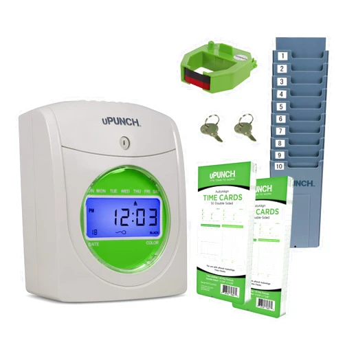 uPunch HN1500 Starter Time Clock Bundle for Small Business: Employee Punch Clock System with 100 Time Cards, Card Rack, and Ribbon