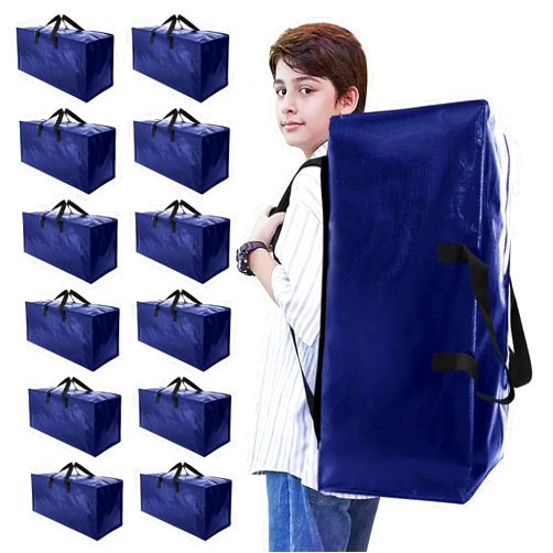 NATURELUX Heavy Duty Moving Bags with Backpack Straps and Strong Handles, Alternative to Moving Boxes and Storage Totes for Dorm Room Essentials, 12 Pack, Blue