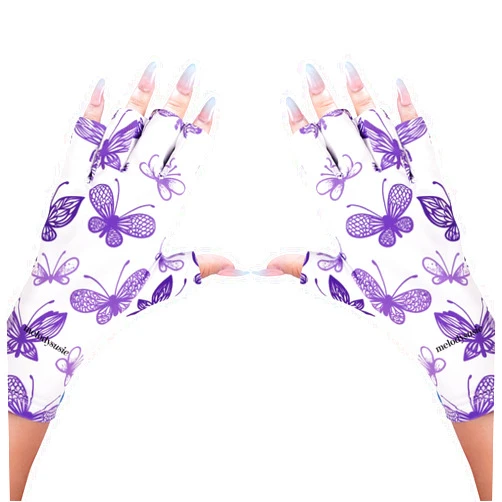 MelodySusie Anti UV Gloves for Gel Nail Lamp, Professional Protection Gloves for Manicures, Purple Butterfly UV Shield Gloves, Nail Art Skin Care Fingerless Glove Protect Hands, Home Outdoor Use