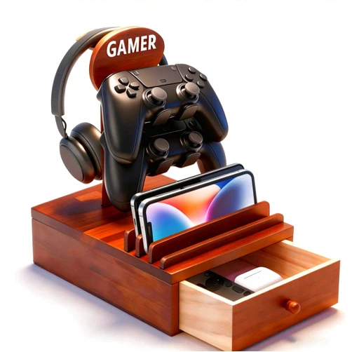 Cxtyerak Gamer Controller Holder Headphone Stand with Storage Drawer for Gaming Equipment,Wood Gamer Gifts for Teenage Boy,Headpset Stand Gaming Desk Accessories for Men,Brother,Son,Boyfriend,Husband